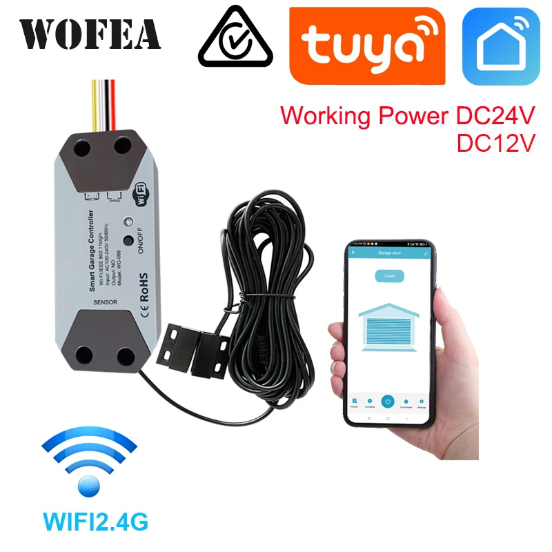 Wofea WiFi Smart Garažo Durų Atidarytuvas Valdytojas DC12 DC24V Wrok su Alexa 