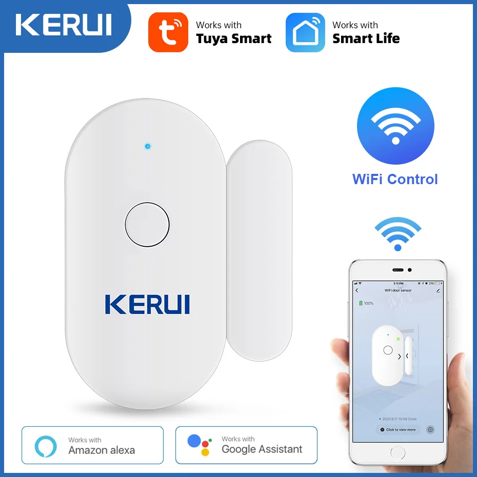 KERUI Tuya Smart Home WiFi, Durų Jutiklis, Signalizacija Langas Uždarytas Detektoriai Magnetinio Jungiklio APP Įspėjimo Automobilių Sodo Saugumo Sistema