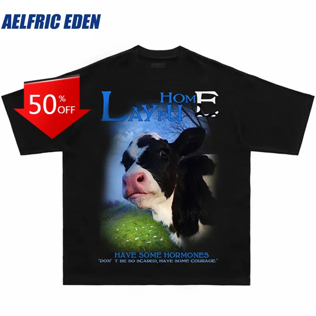 Aelfric Eden Karvė Laišką Atspausdintas T-Shirt 2023 Vyrų Hip-Hop Marškinėlius Streetwear Harajuku Medvilnės Atsitiktinis Marškinėliai Trumpomis Rankovėmis Viršūnes Tees
