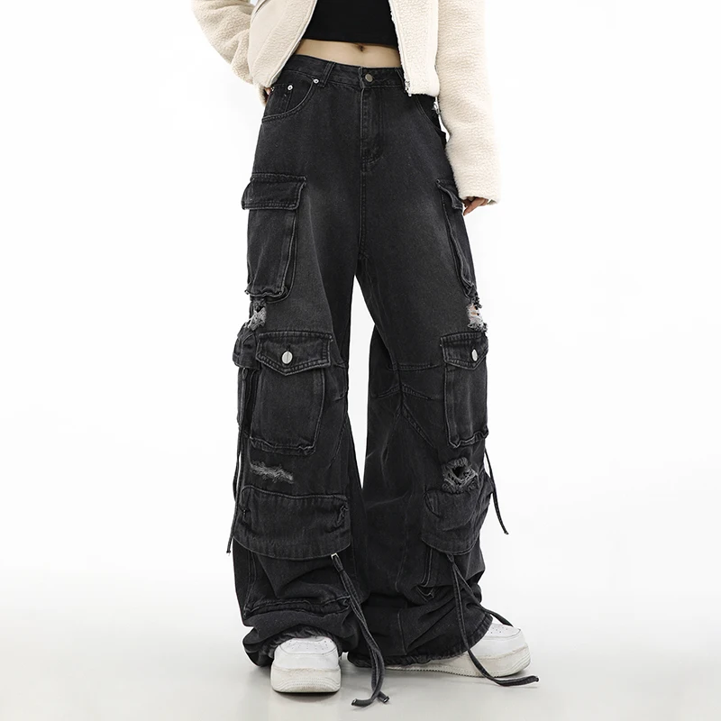 PFHQ Streetwear Kelnes Sunkiųjų Multi Pocket Jeans vyriški Prarasti Susidėvėjęs Motociklo Rudenį Džinsinio Tiesiai Pločio Kojų Kelnės 21Z3591