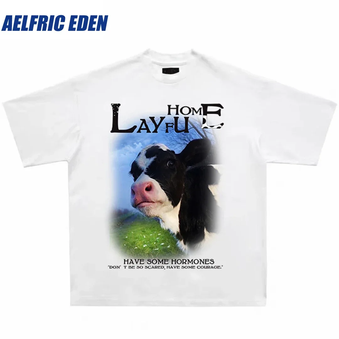 Aelfric Eden Karvė Laišką Atspausdintas T-Shirt 2023 Vyrų Hip-Hop Marškinėlius Streetwear Harajuku Medvilnės Atsitiktinis Marškinėliai Trumpomis Rankovėmis Viršūnes Tees
