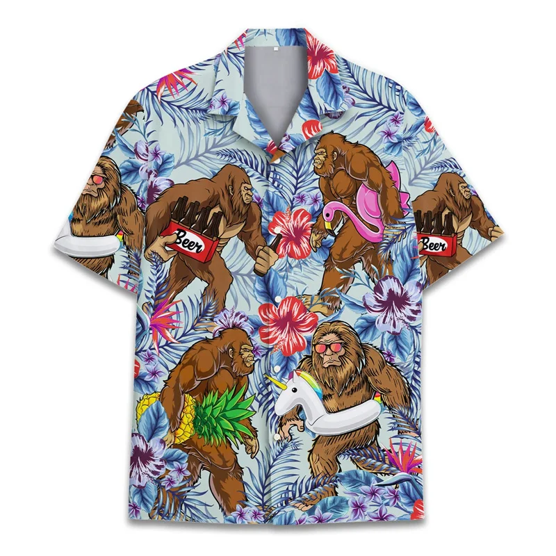 Cool 3d Spausdinimo Beždžionė Orangutan Havajų Marškinėliai Vyrams Vasaros Atostogų Marškinėliai Mygtuką Trumpas Rankovės Gatvės Paplūdimys Surf 