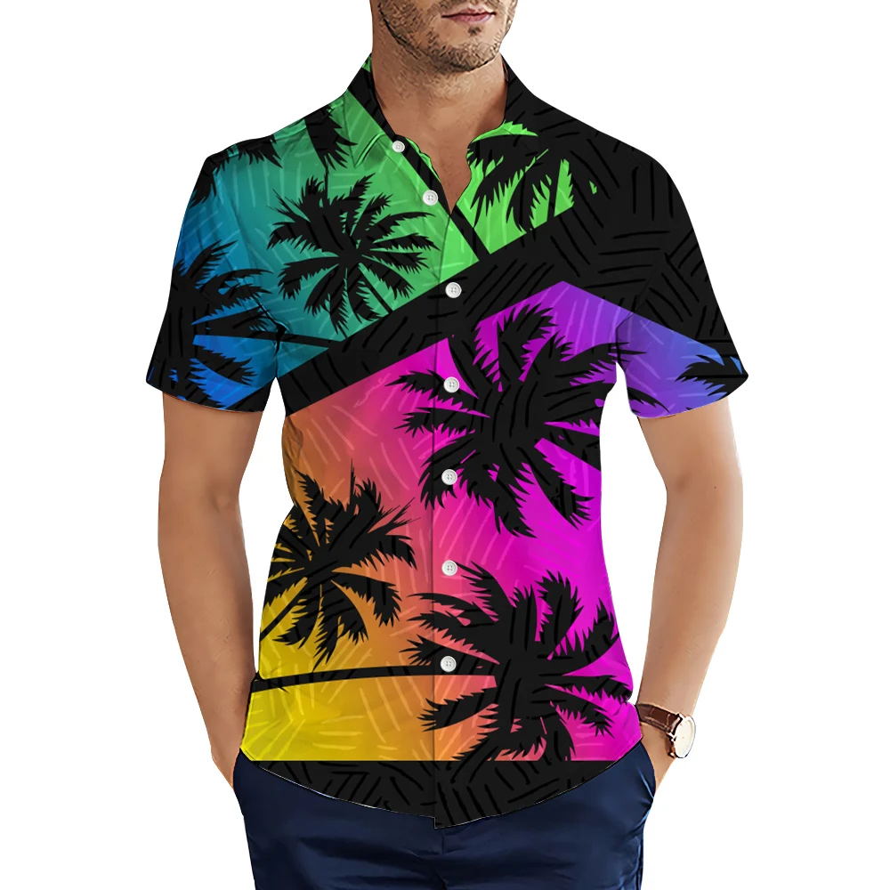 HX Mados Mens Marškinėliai Tropinių Augalų Lapai Juostele 3D Atspausdintas Trumpas Rankovės Marškinėliai Vyrams Vasaros Atsitiktinis Paplūdimio Viršūnes Camisas