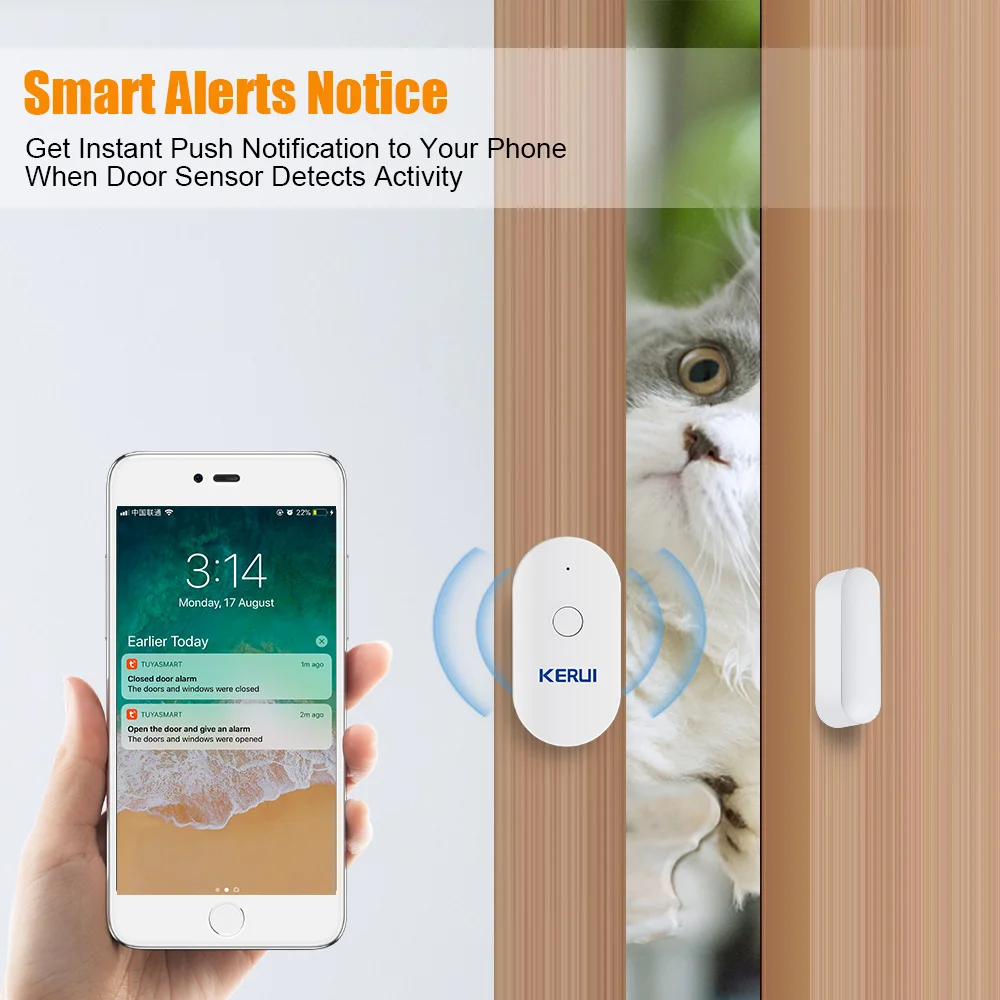 KERUI Tuya Smart Home WiFi, Durų Jutiklis, Signalizacija Langas Uždarytas Detektoriai Magnetinio Jungiklio APP Įspėjimo Automobilių Sodo Saugumo Sistema