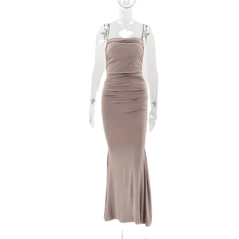 Gimtadienis Suknelė Moterims prancūzijos Spageti Dirželis Vakare Šalis Suknelės Kietas Aukšto Juosmens Drabužius Vasarą 2023 Plisuotos Ilga Suknelė