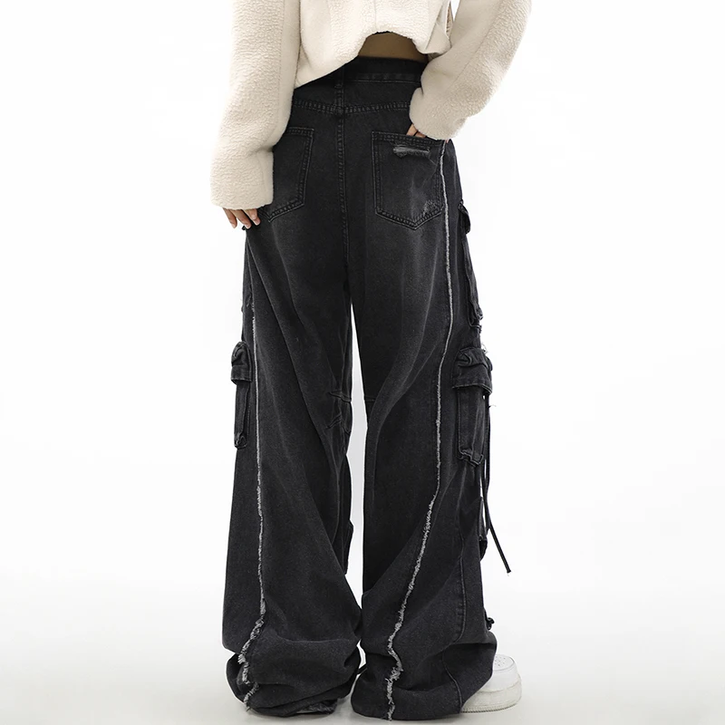PFHQ Streetwear Kelnes Sunkiųjų Multi Pocket Jeans vyriški Prarasti Susidėvėjęs Motociklo Rudenį Džinsinio Tiesiai Pločio Kojų Kelnės 21Z3591